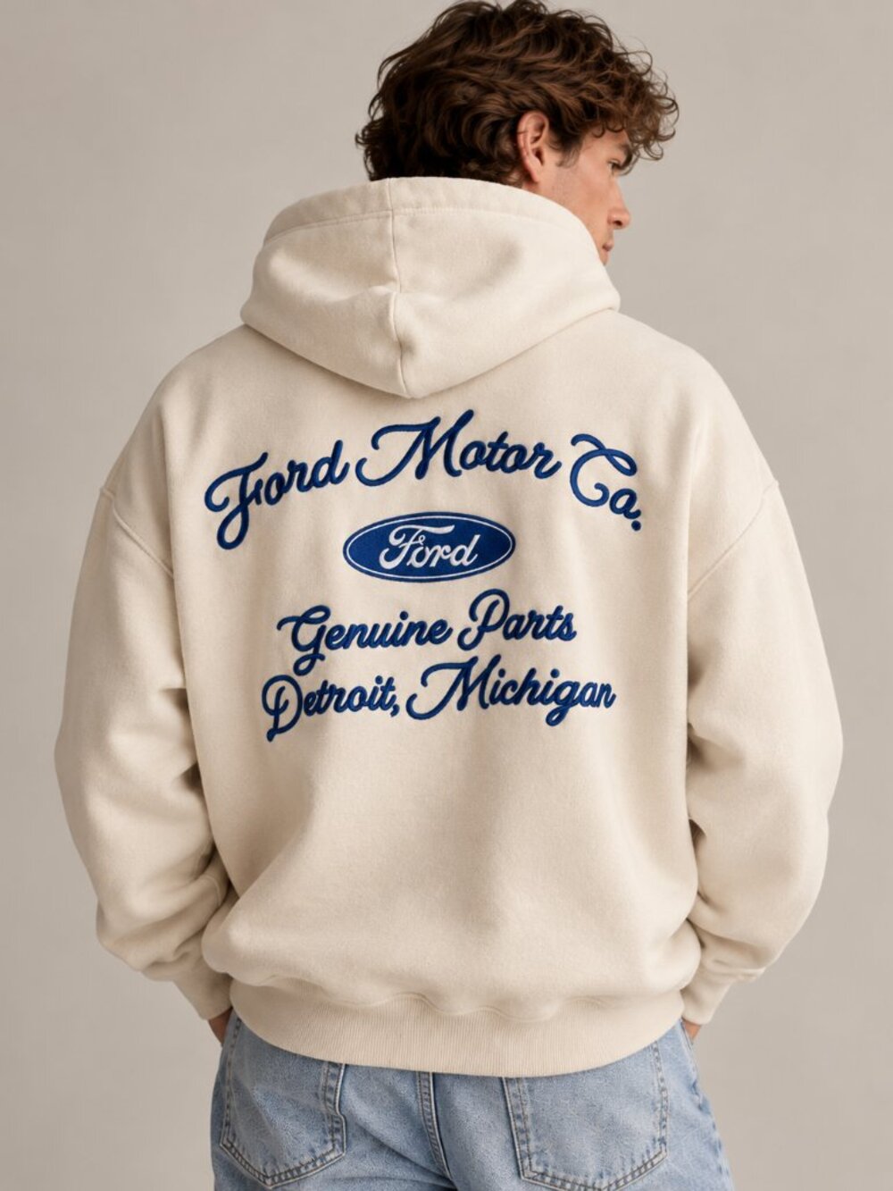 Abercrombie & Fitch Ford Motor Co Graphic Hoodie Cream Tan Detroit Medium retro